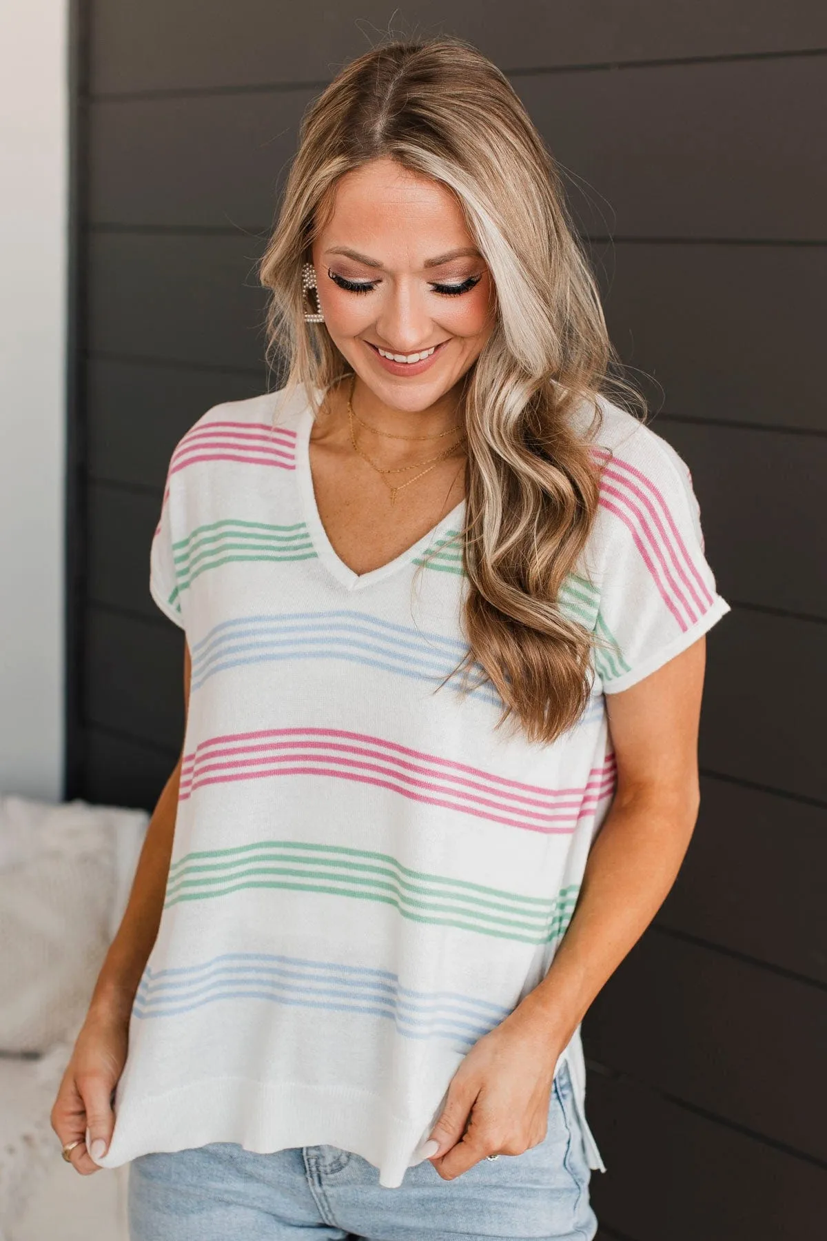 Striped Ivory Knit Top - Pure Excellence