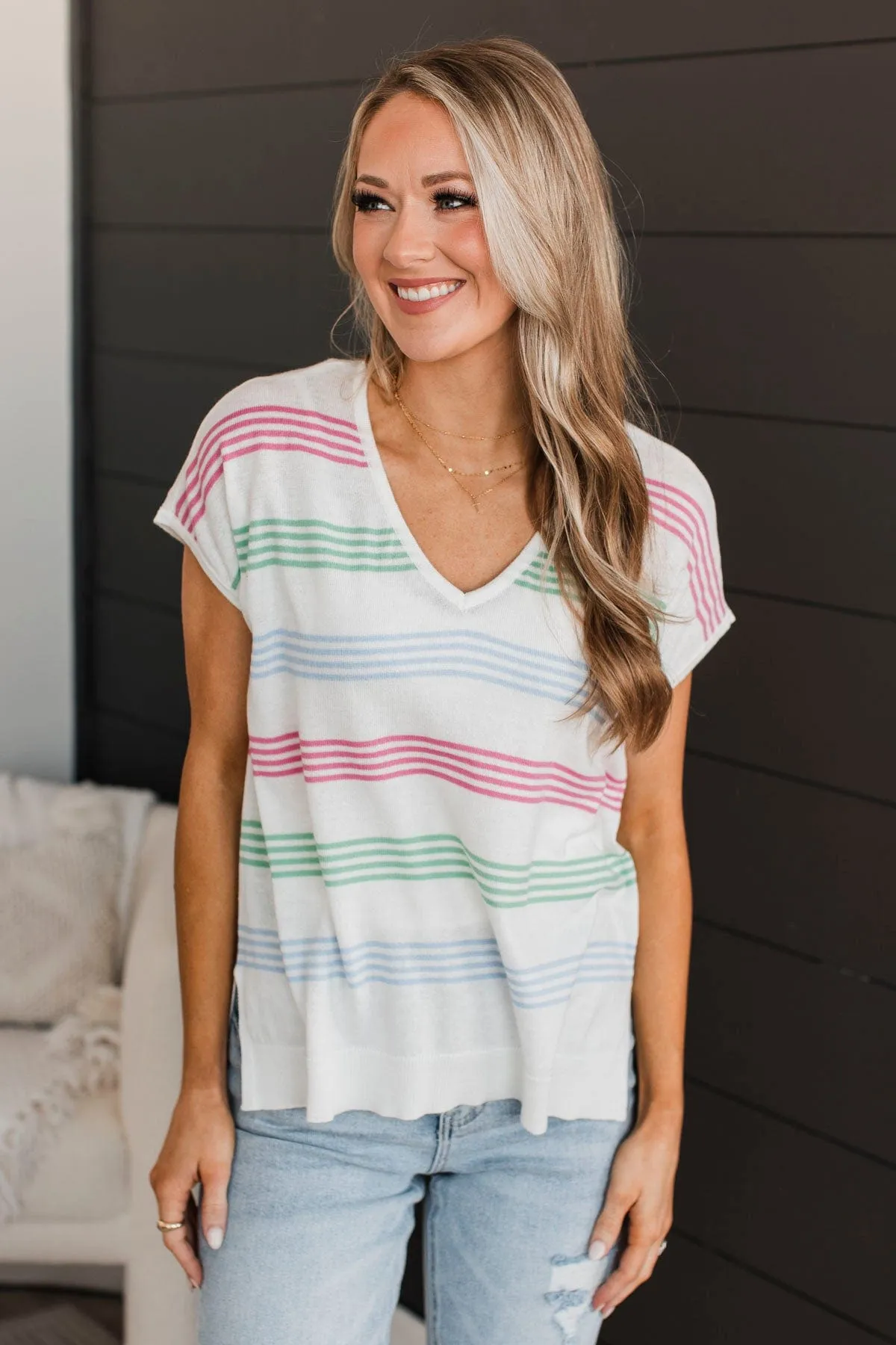 Striped Ivory Knit Top - Pure Excellence