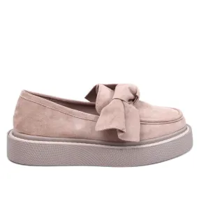 Suede Bow Moccasins Khaki beige