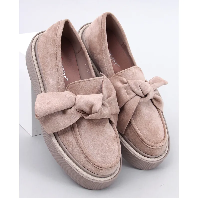 Suede Bow Moccasins Khaki beige