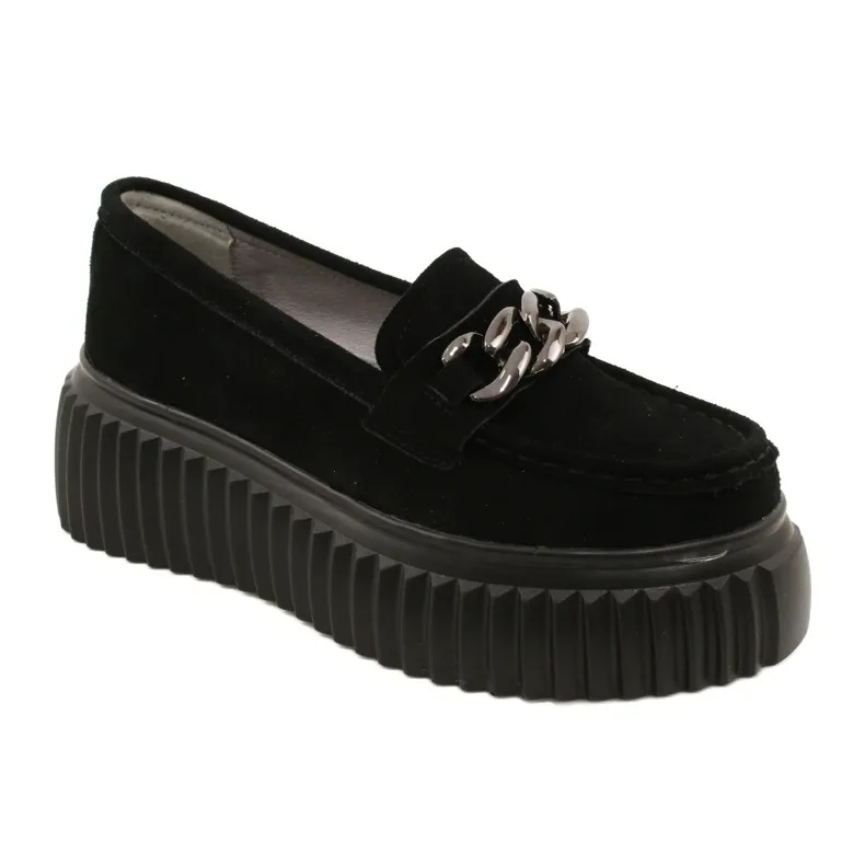 Black suede moccasins with Dorland sole