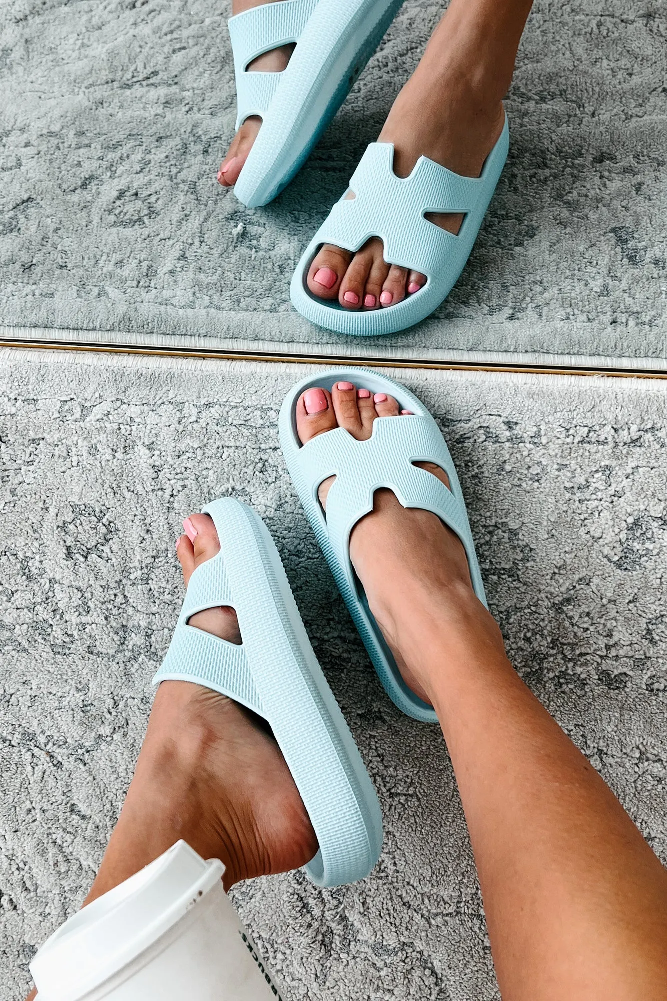 Summer State Of Mind Textured Slide Sandals (Light Blue)