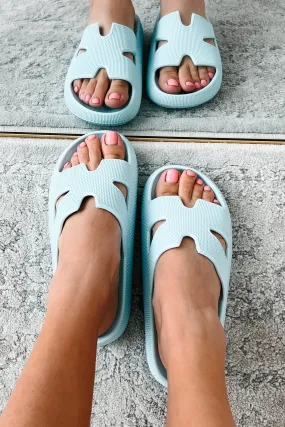 Summer State Of Mind Textured Slide Sandals (Light Blue)