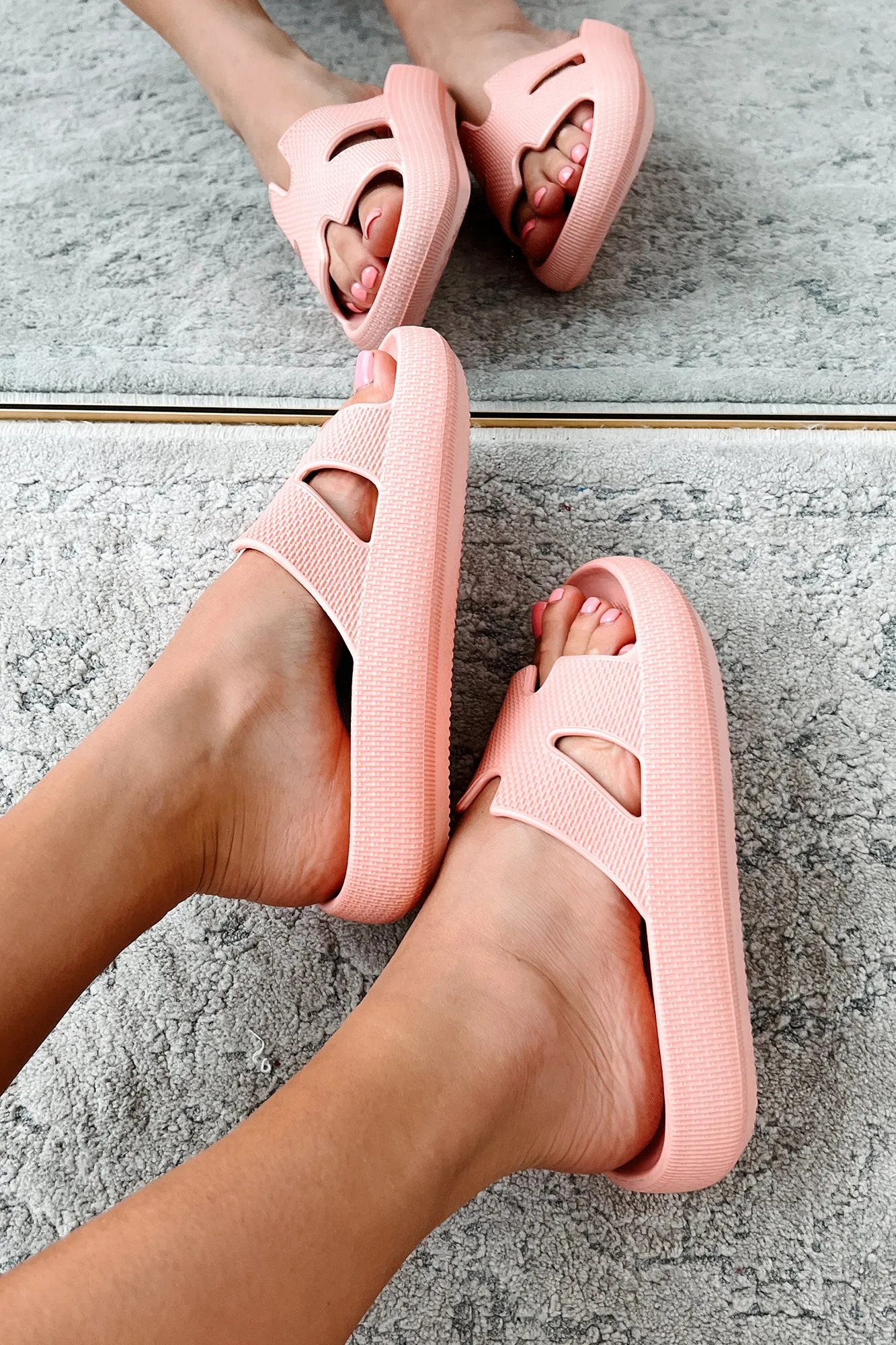 Summer State Of Mind Textured Slide Sandals (Light Pink)