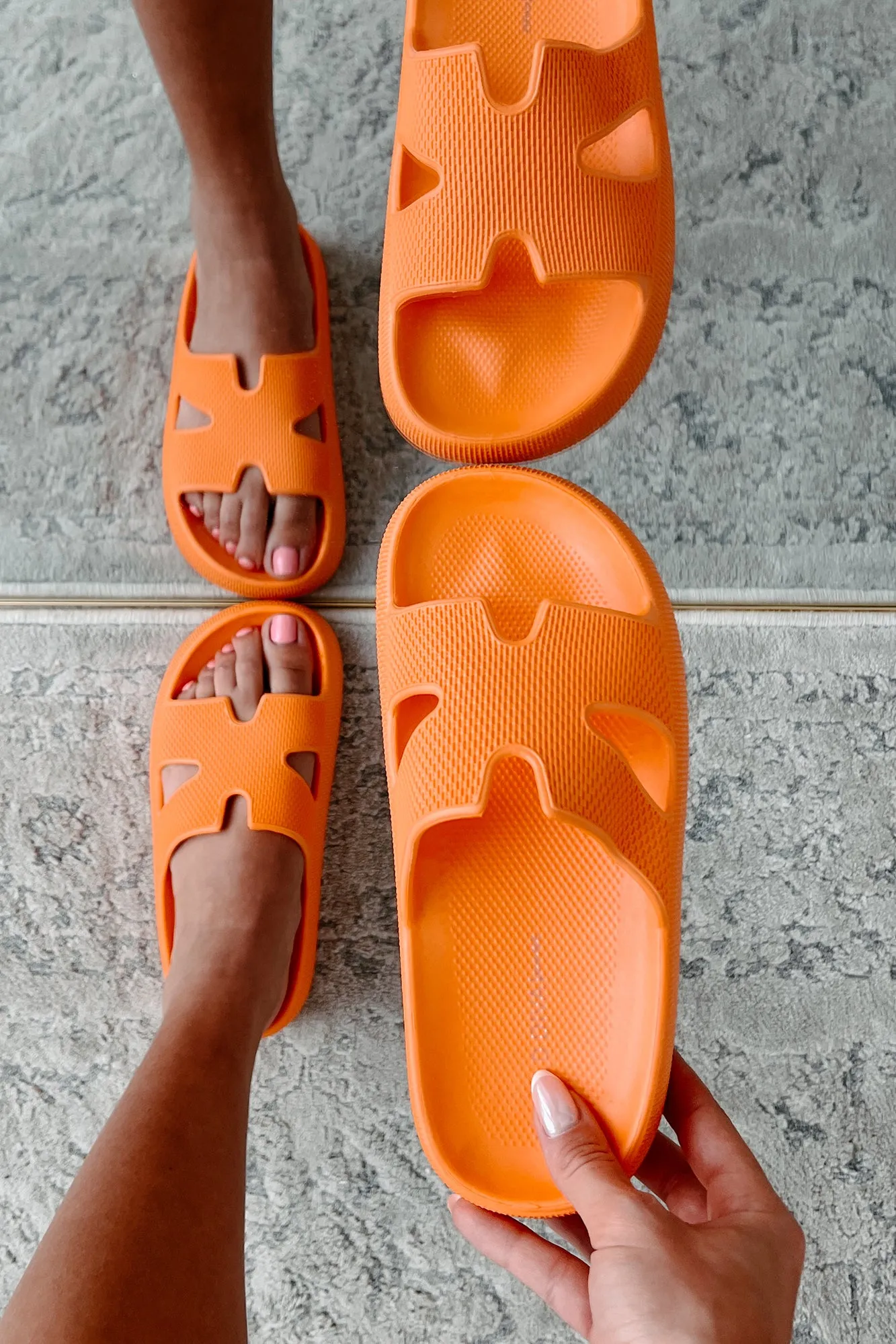 Summer State Of Mind Textured Slide Sandals (Orange)