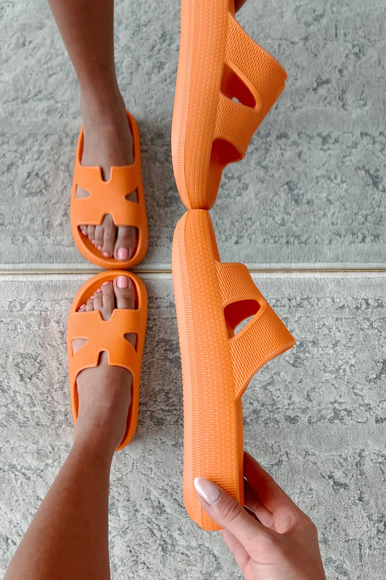 Summer State Of Mind Textured Slide Sandals (Orange)