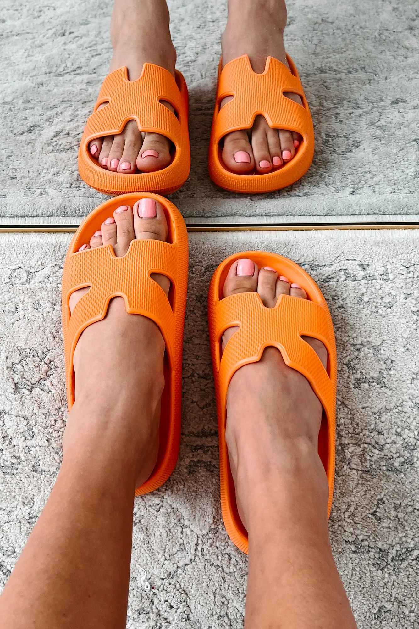 Summer State Of Mind Textured Slide Sandals (Orange)