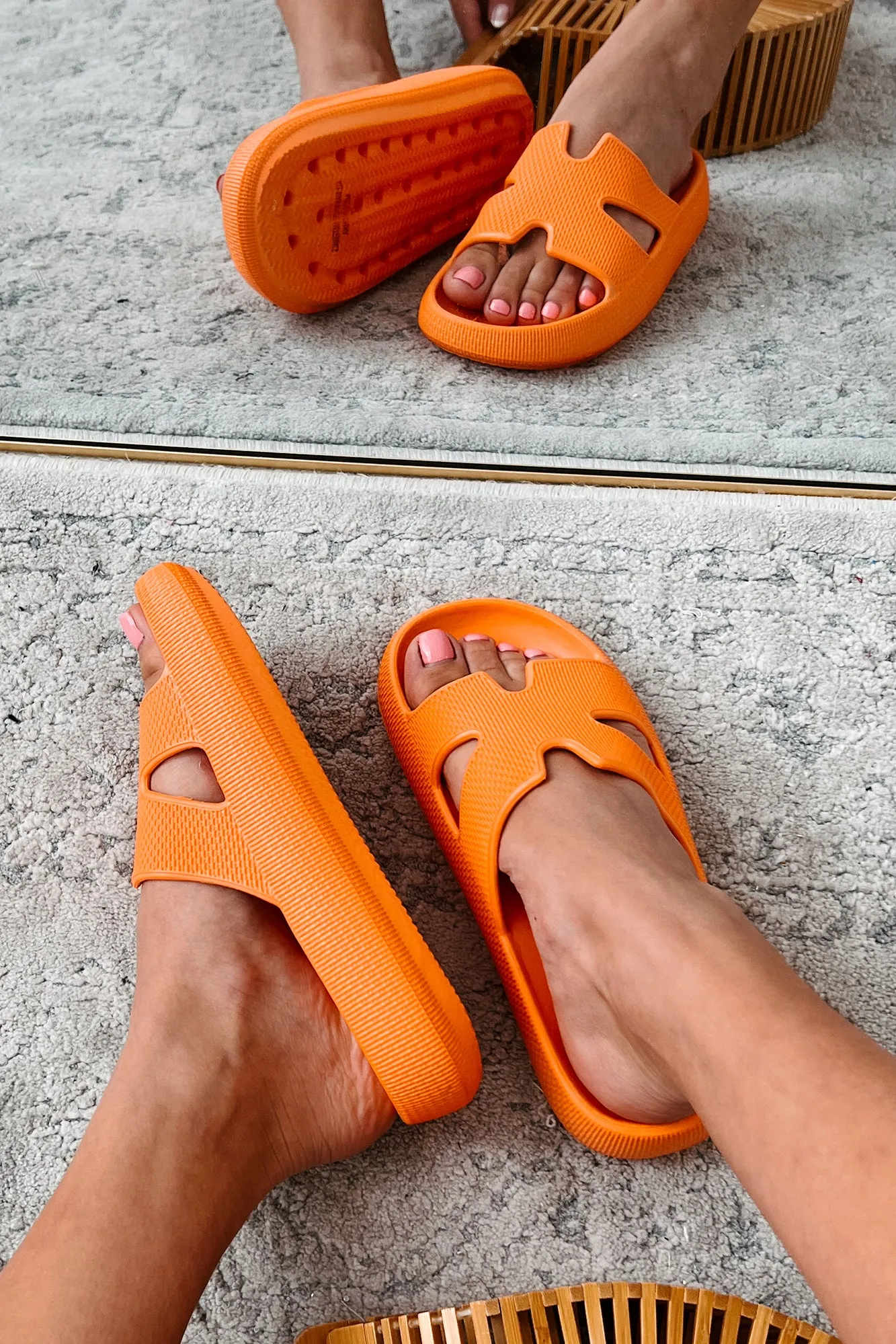 Summer State Of Mind Textured Slide Sandals (Orange)