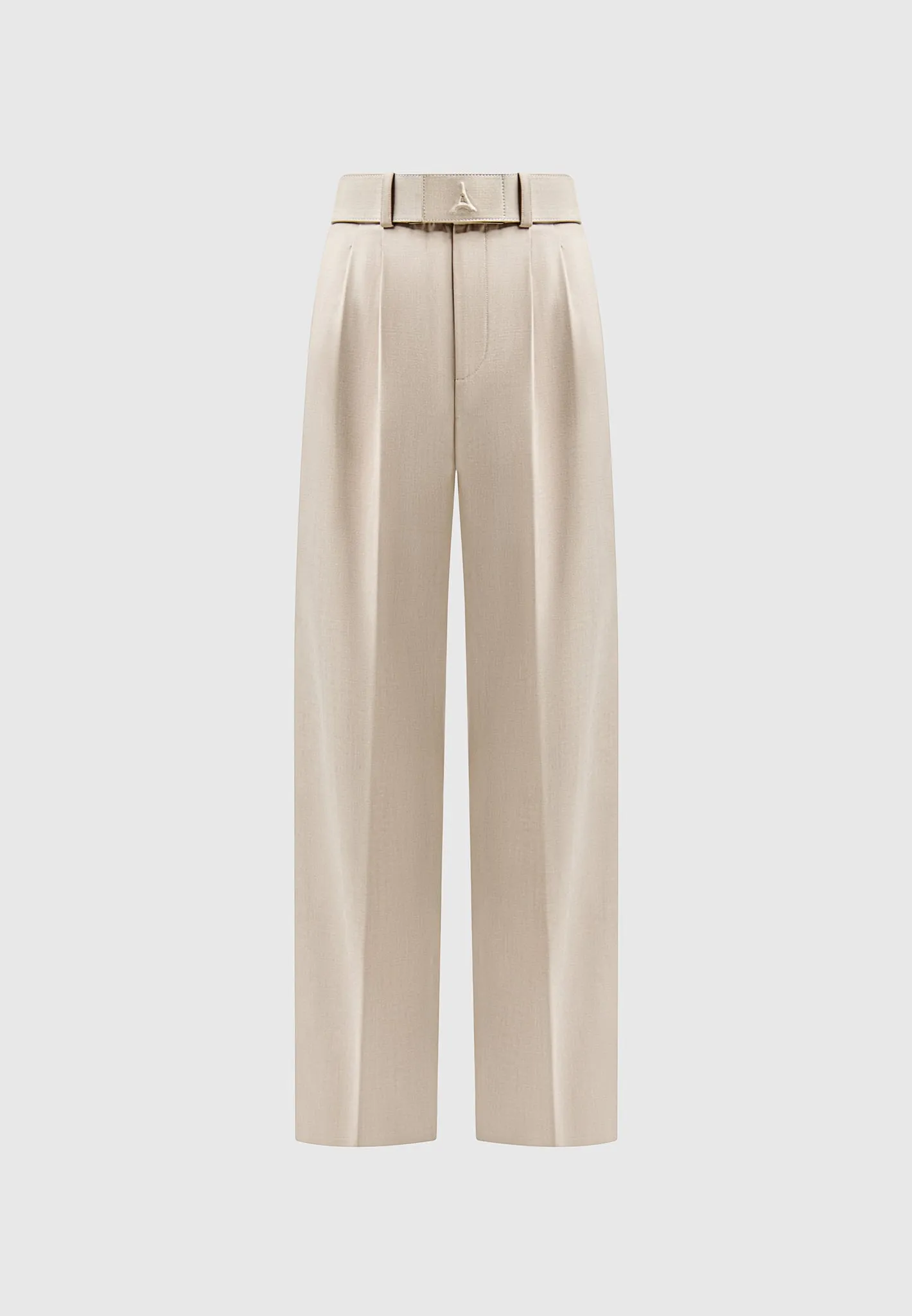 Tailored Pleated Trousers with Eiffel Belt - Taupe