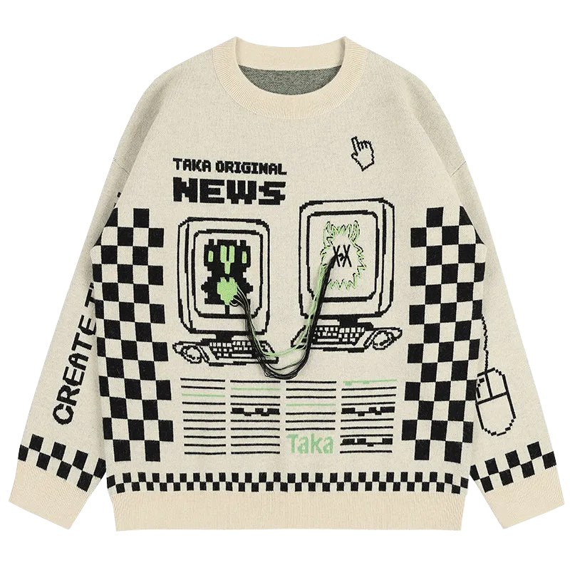 TAKA Original [ Eternet 001 ] Internet love checkboard knit jumper