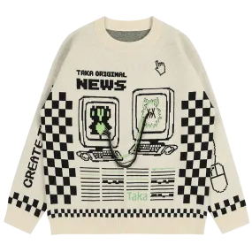 TAKA Original [ Eternet 001 ] Internet love checkboard knit jumper