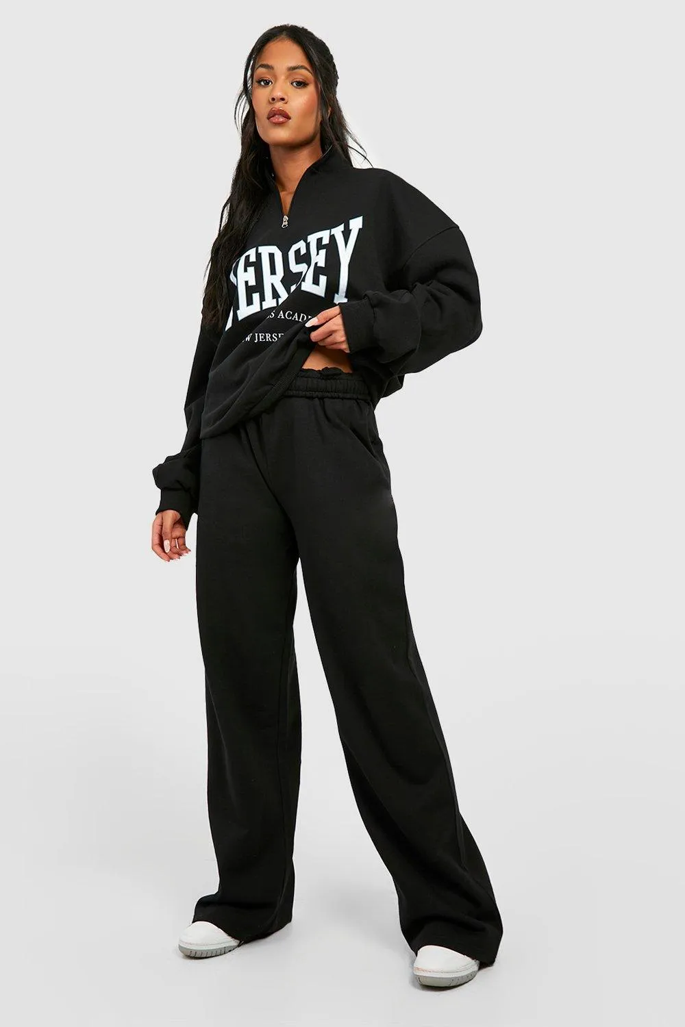 Tall Jersey Knit Printed Half Zip And Wide Leg Jogger Tracksuit