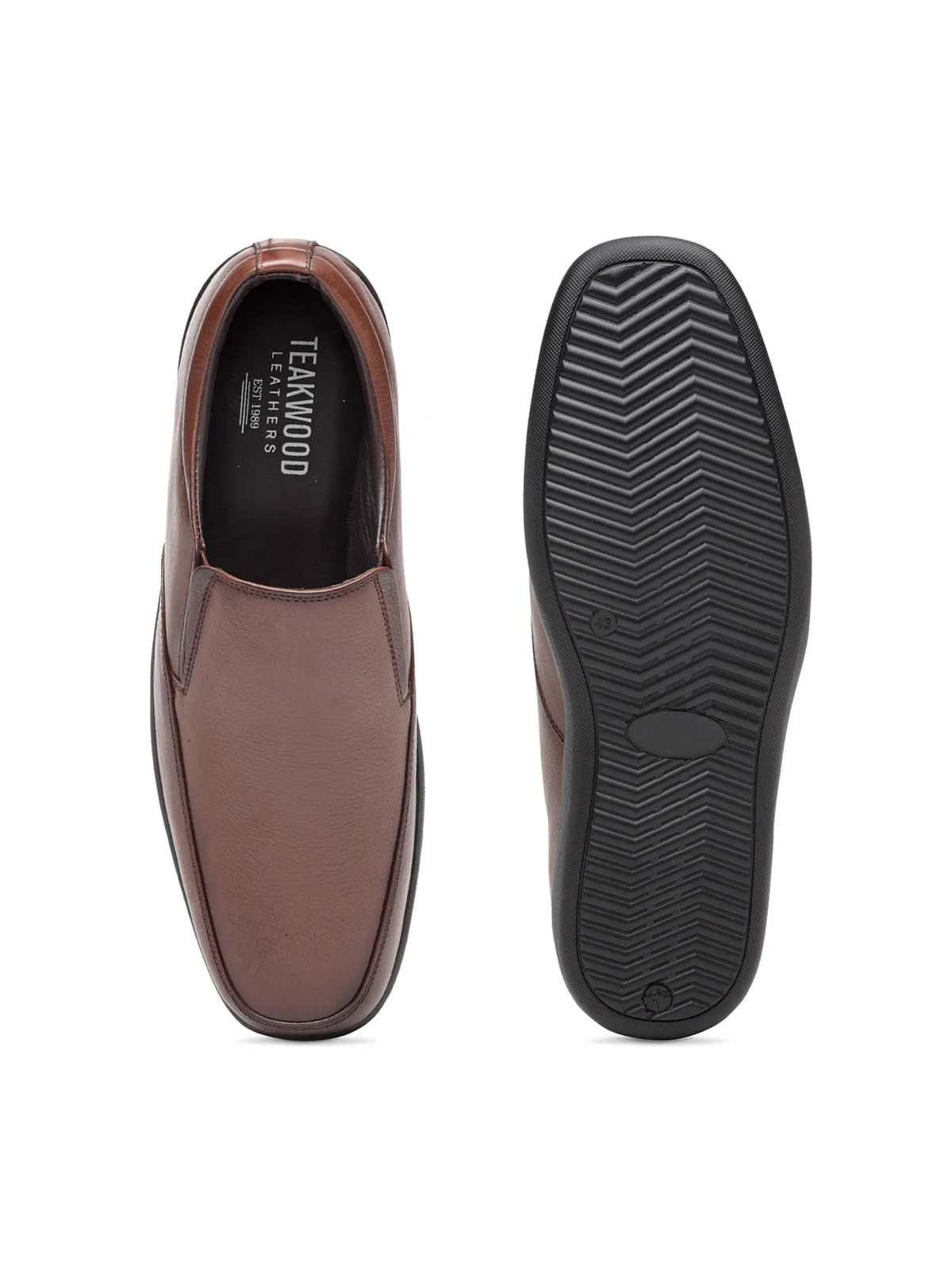 Teakwood Genuine Leather Tan Slip-On Shoes