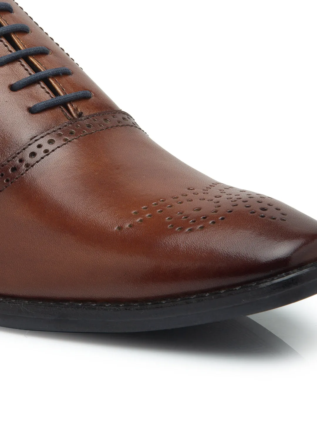 Teakwood Leather Men Perforated Derby Formal Shoes(COGNAC)