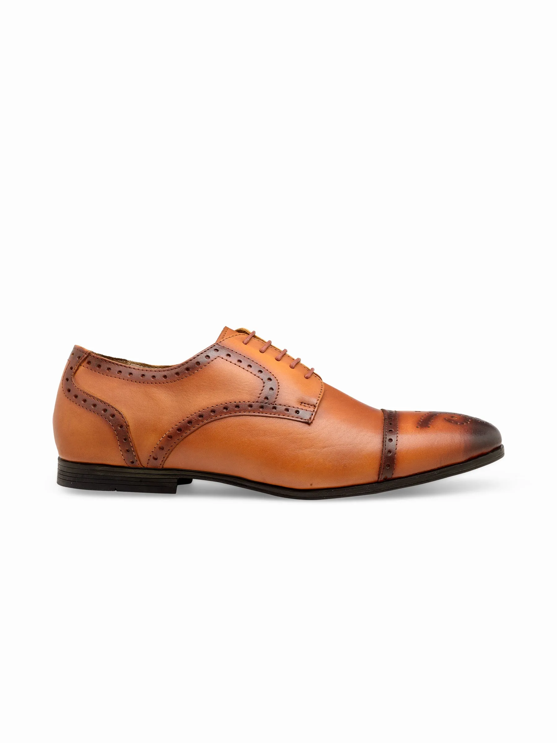 Teakwood Men Genuine Leather Formal Solid Tan Derby Shoes