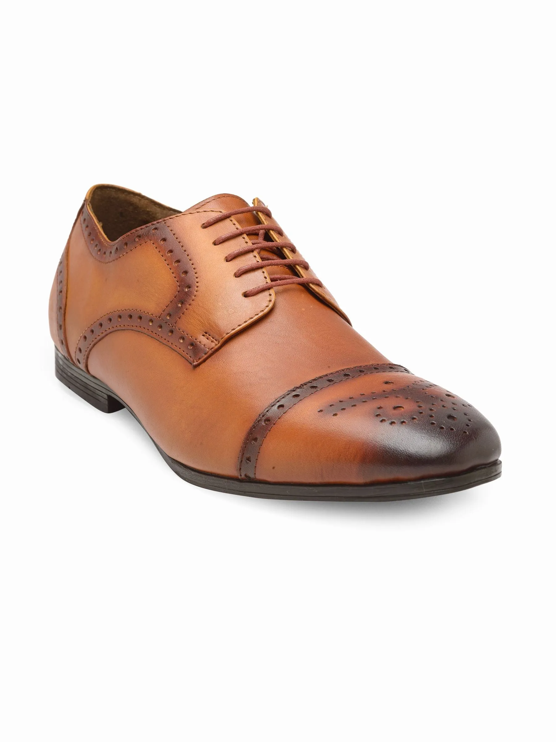 Teakwood Men Genuine Leather Formal Solid Tan Derby Shoes