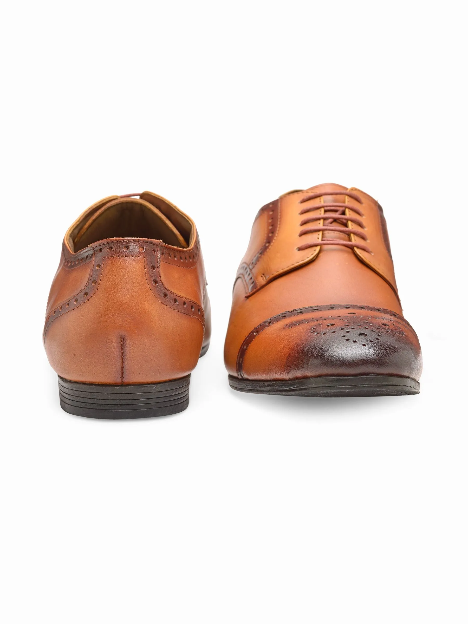 Teakwood Men Genuine Leather Formal Solid Tan Derby Shoes