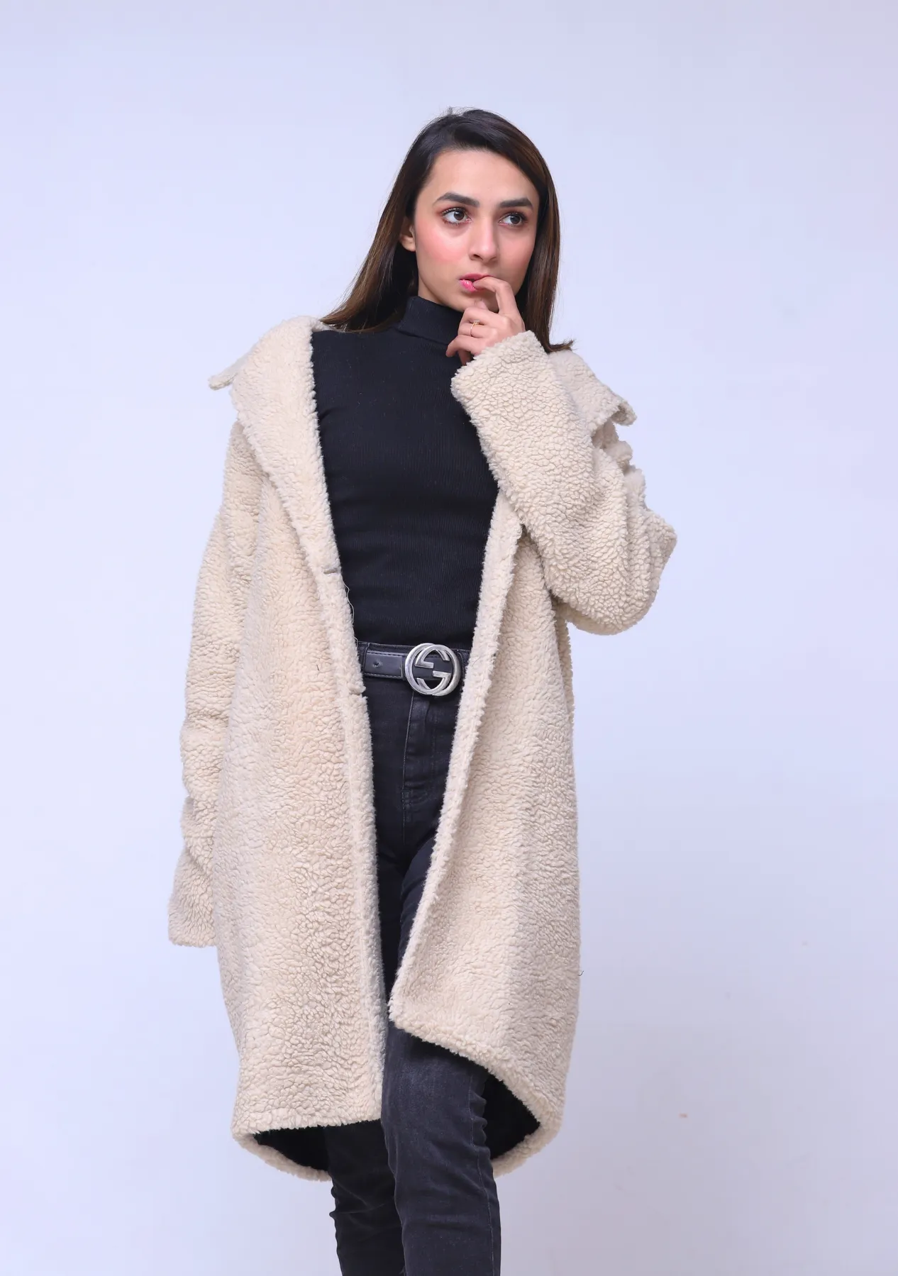 Teddy Faux Fur Oversized Coat - Beige