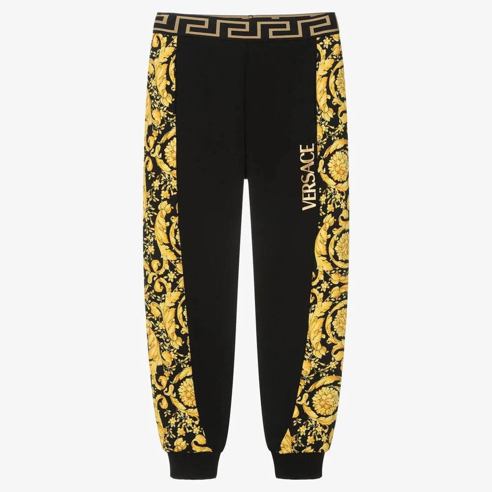 Teen Black & Gold Cotton Barocco Joggers