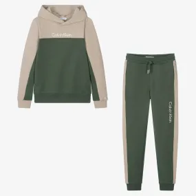 Teen Boys Beige & Green Cotton Tracksuit