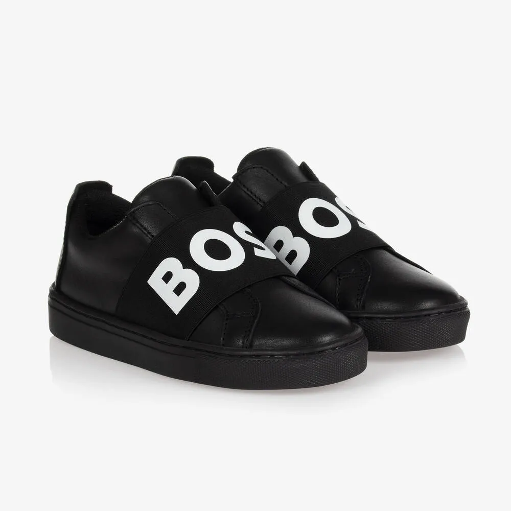 Teen Boys Black Logo Trainers