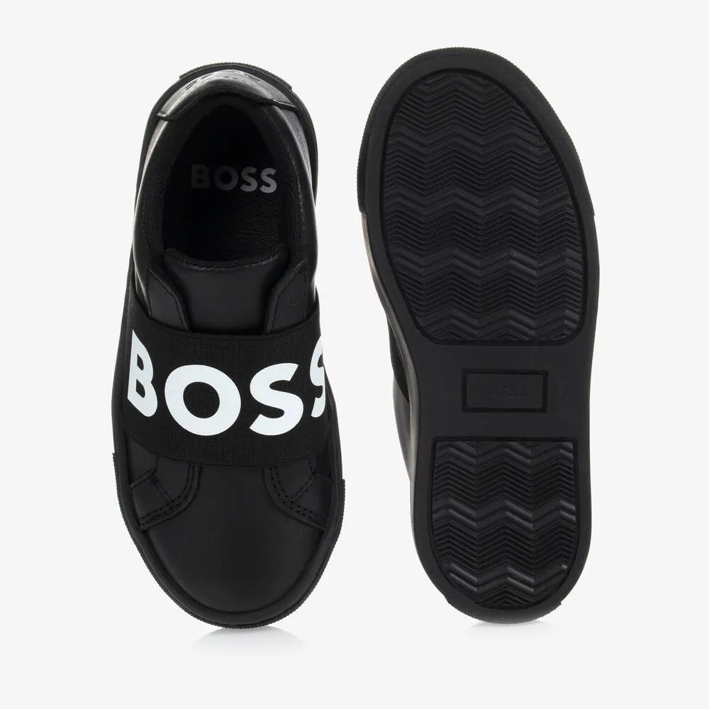 Teen Boys Black Logo Trainers