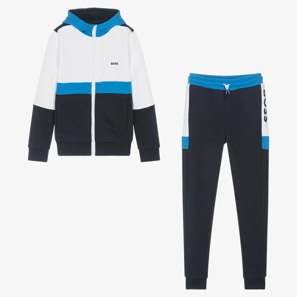 Teen Boys Blue & White Cotton Tracksuit