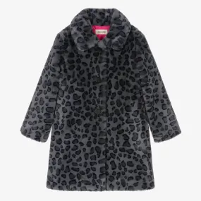 Grey Leopard Faux Fur Coat for Teen Girls