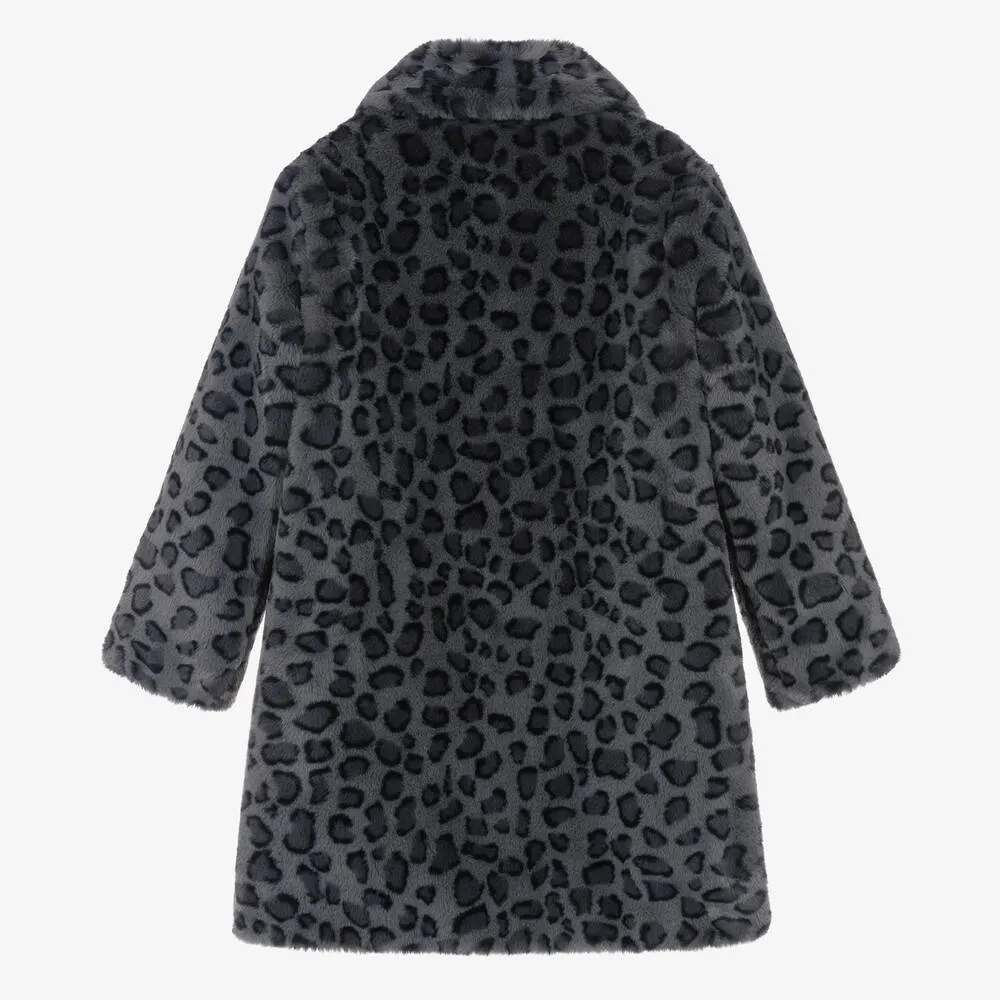 Grey Leopard Faux Fur Coat for Teen Girls