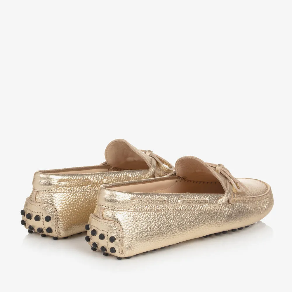 Gold Leather Teen Moccasins