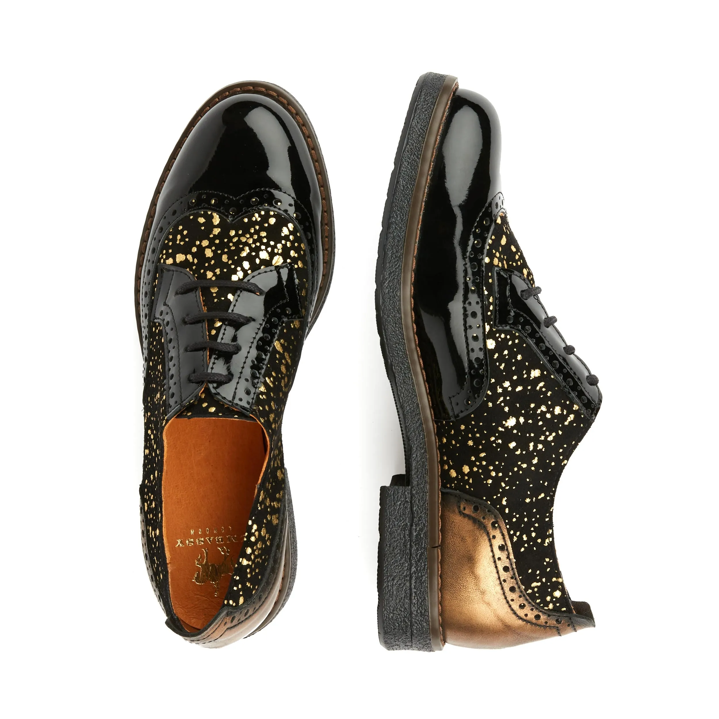 THE ARTIST BLACK & GOLD - Women's derby shoe in golden paint drops on black leather