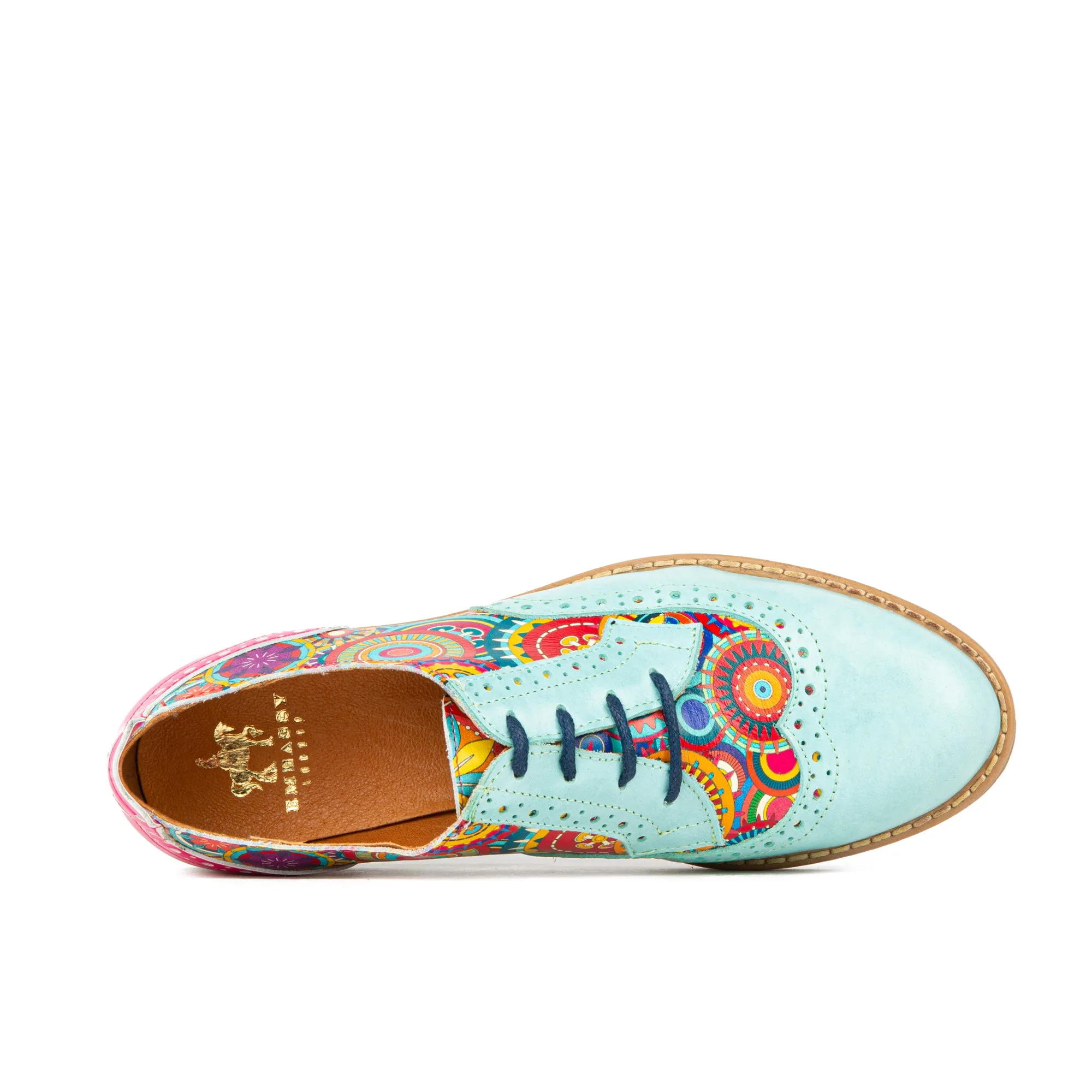 THE ARTIST LIGHT BLUE - Women's derby leather shoe with brogue detailing