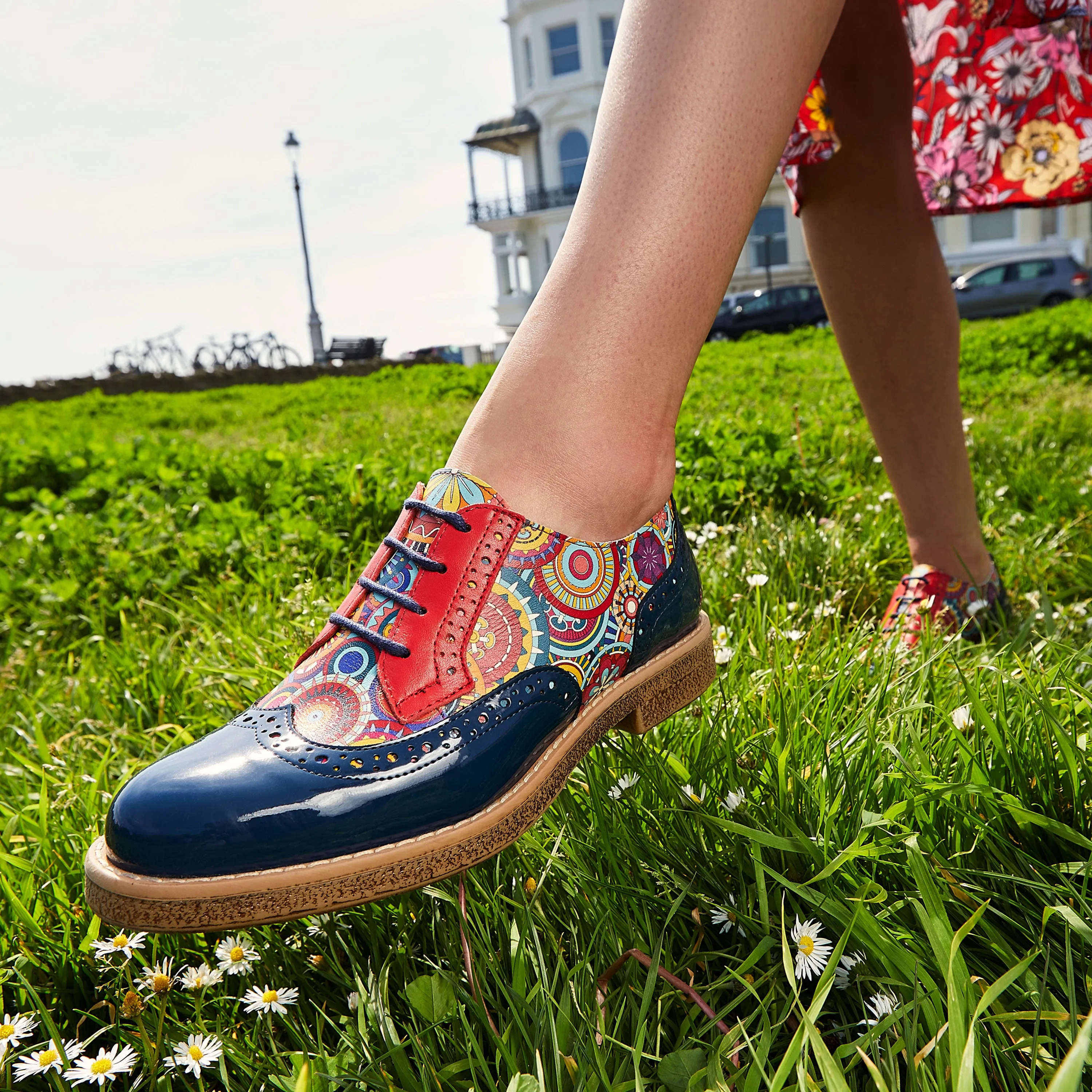 THE ARTIST NAVY MULTI - Women's derby leather shoe with brogue detailing