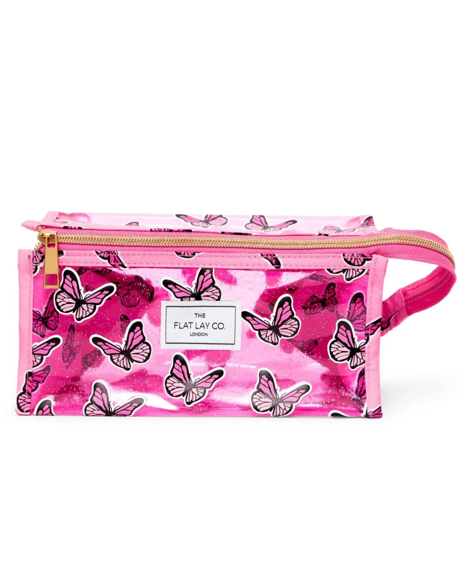 The Flat Lay Co. Pink Butterfly Open Flat Makeup Box Bag | Simply Be