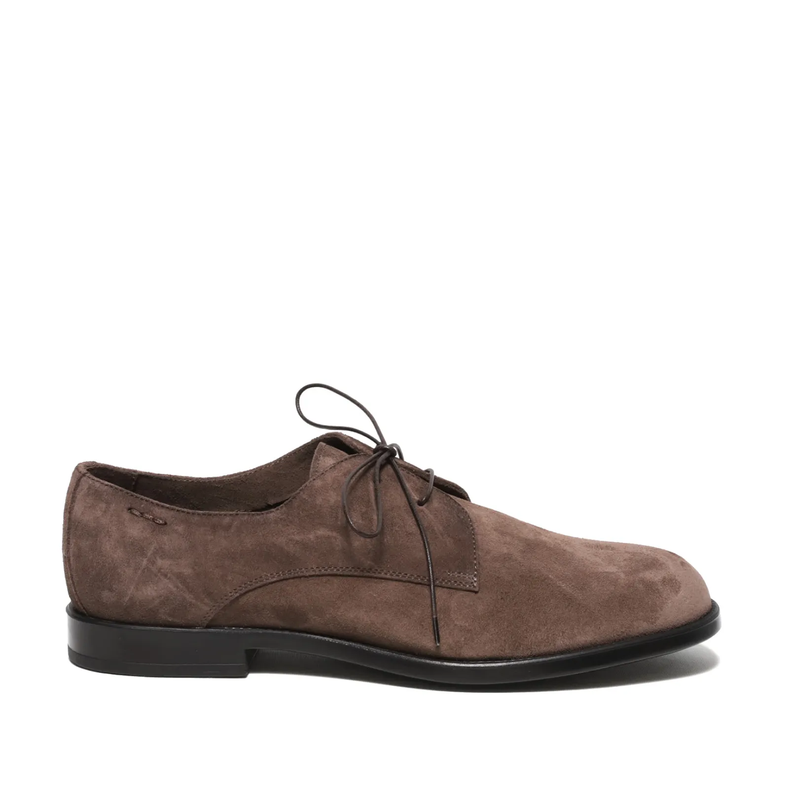 Tied suede coffee derby shoes