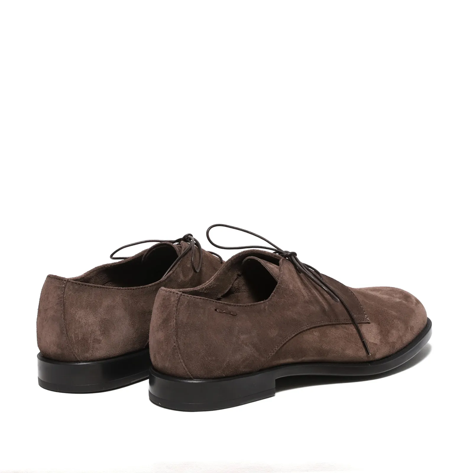 Tied suede coffee derby shoes