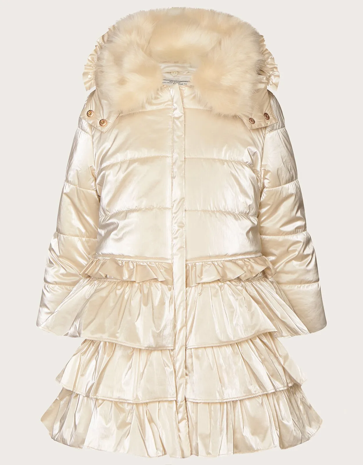 Tiered Metallic Ruffle Padded Coat in Natural Creek