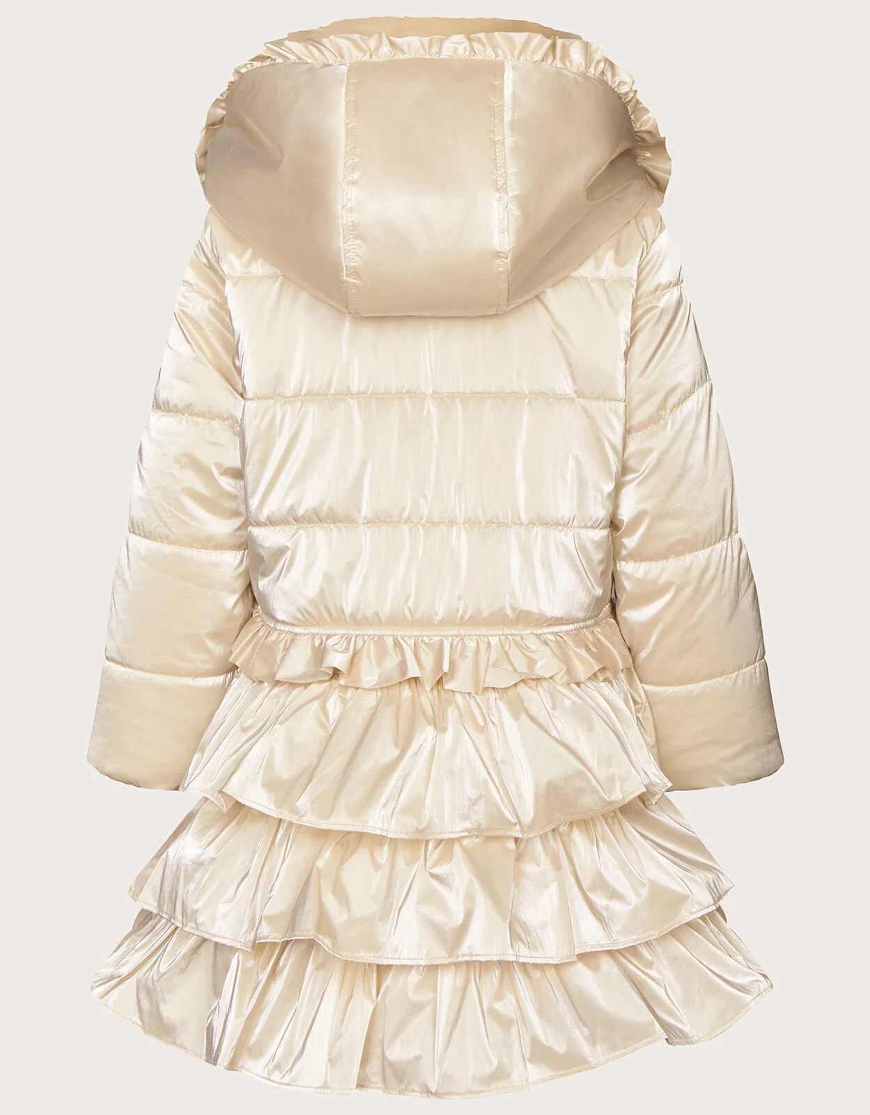 Tiered Metallic Ruffle Padded Coat in Natural Creek