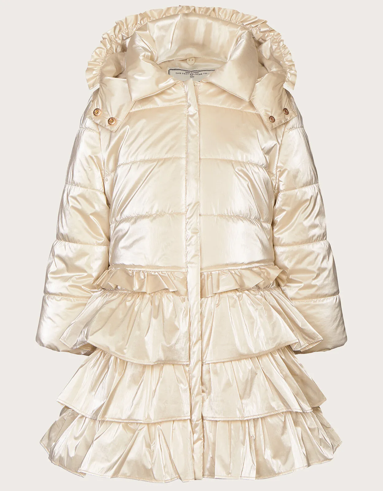 Tiered Metallic Ruffle Padded Coat in Natural Creek