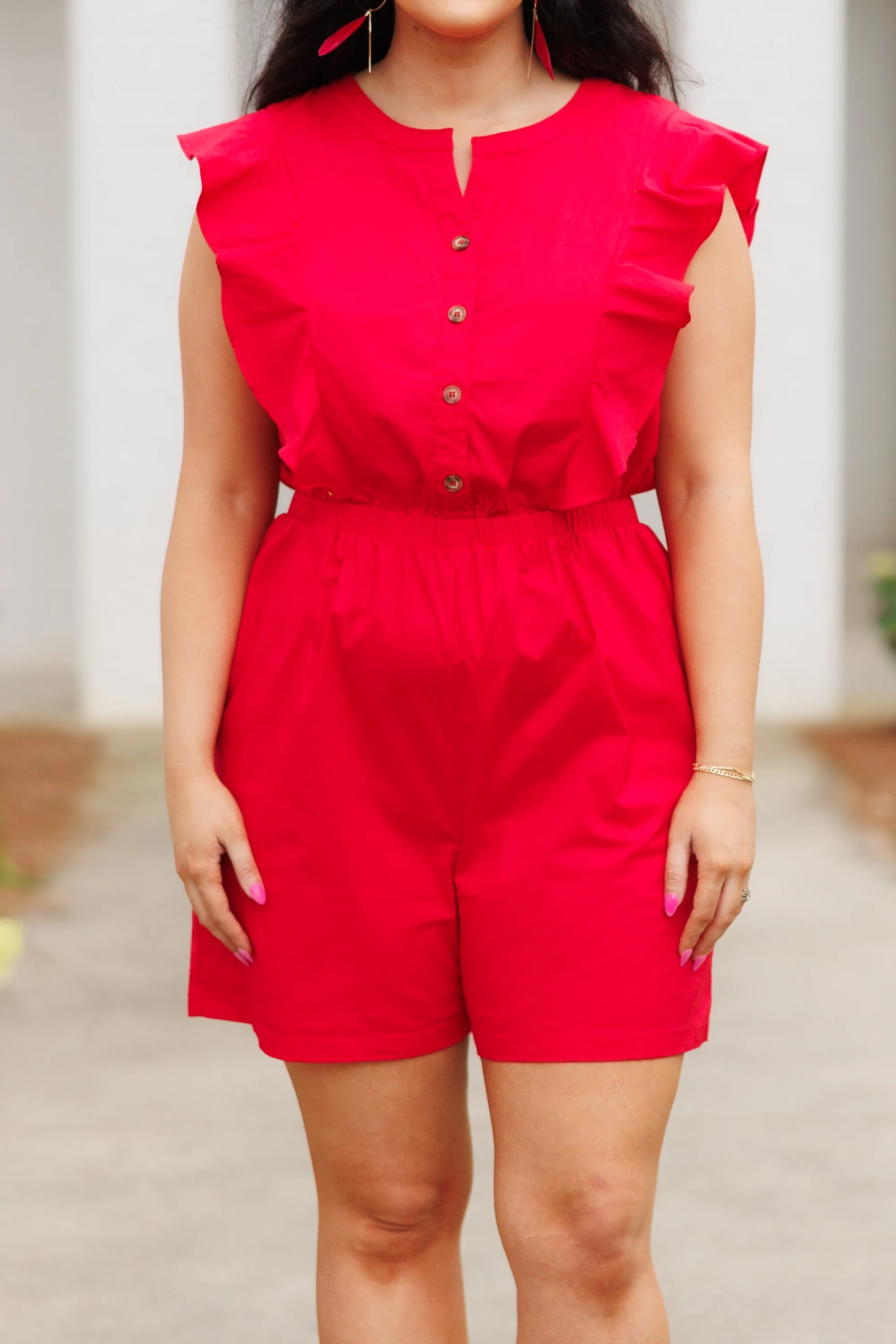 Today's Events Romper - Tomato Red