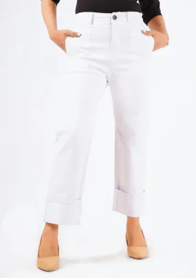 Trousers with turn up hem - white