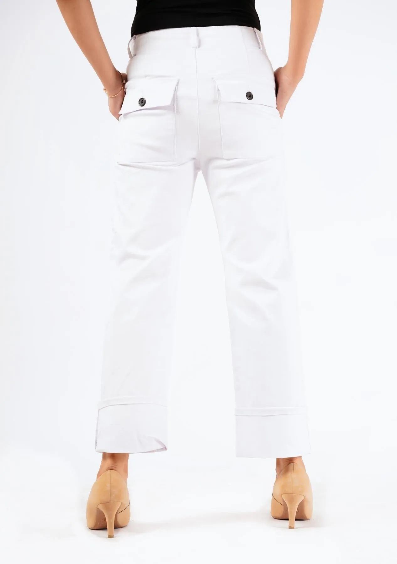 Trousers with turn up hem - white