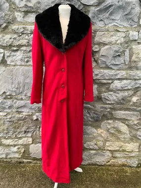 UK 10 Red Maxi Coat with Faux Fur Collar