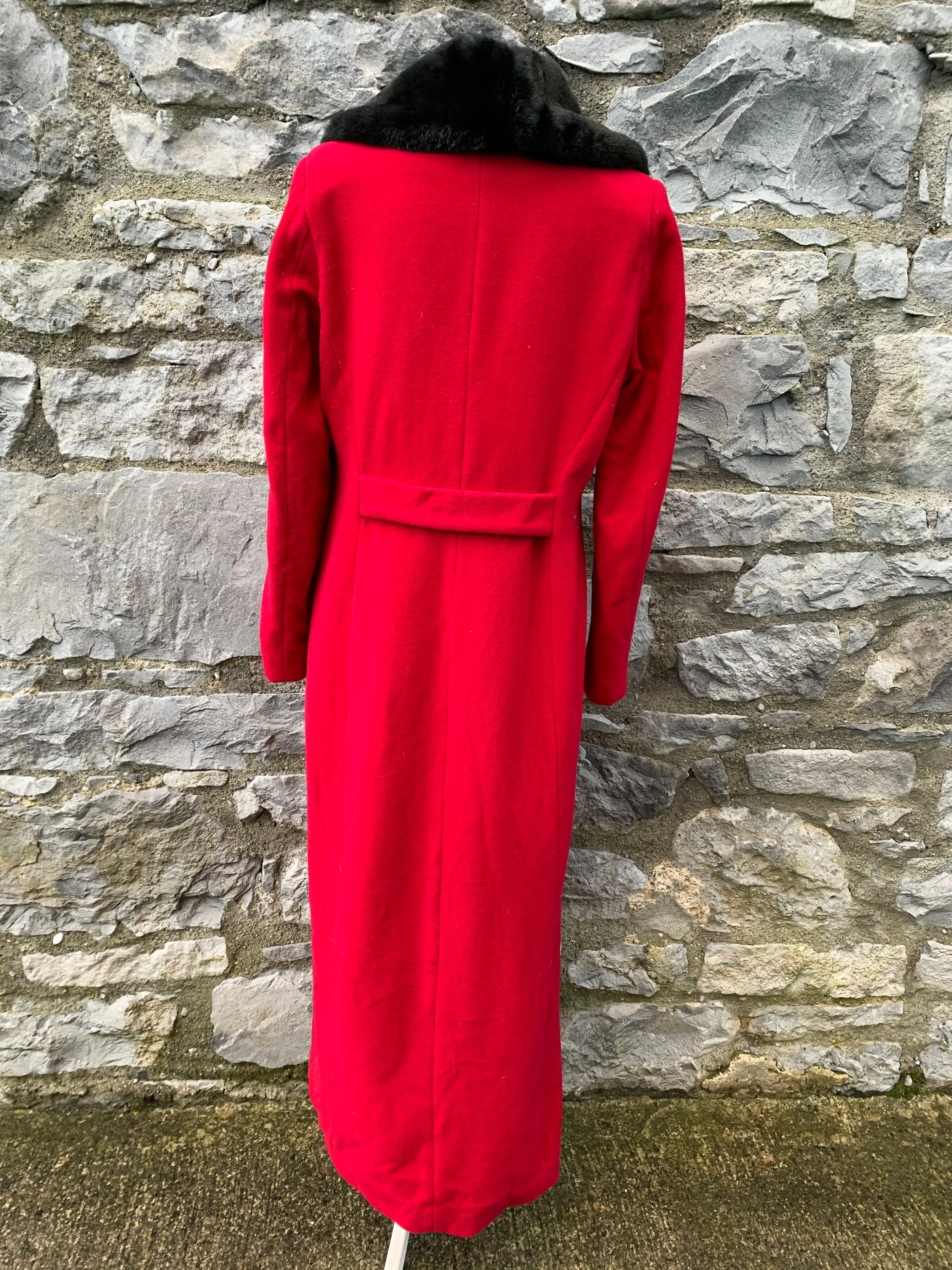 UK 10 Red Maxi Coat with Faux Fur Collar