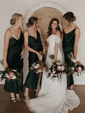 V-neck Spaghetti Strap Long Bridesmaid Dresses