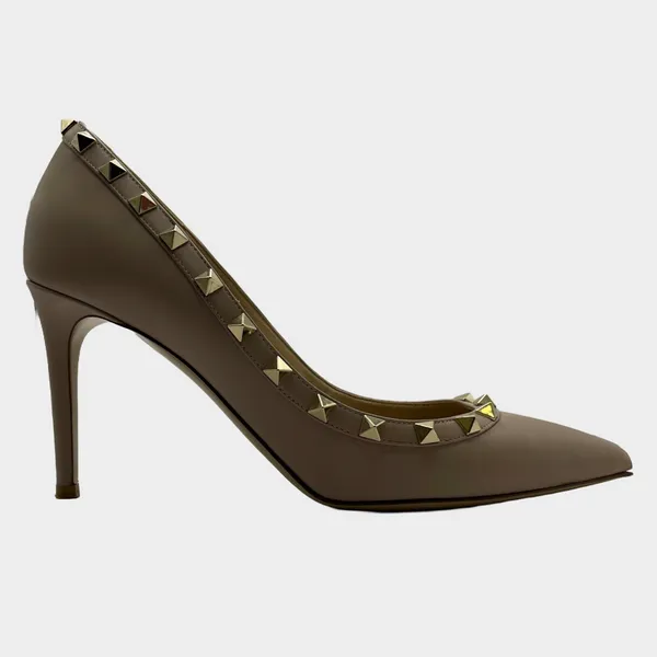 Valentino women's beige leather studded heels