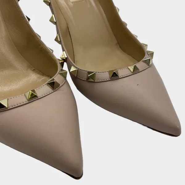 Valentino women's beige leather studded heels