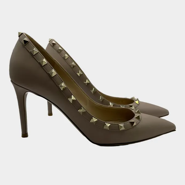 Valentino women's beige leather studded heels