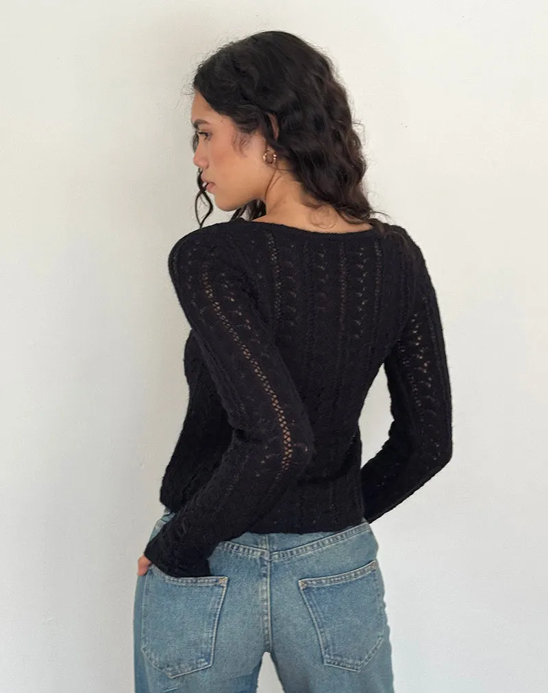 Venia Black Knit Long Sleeve Top.