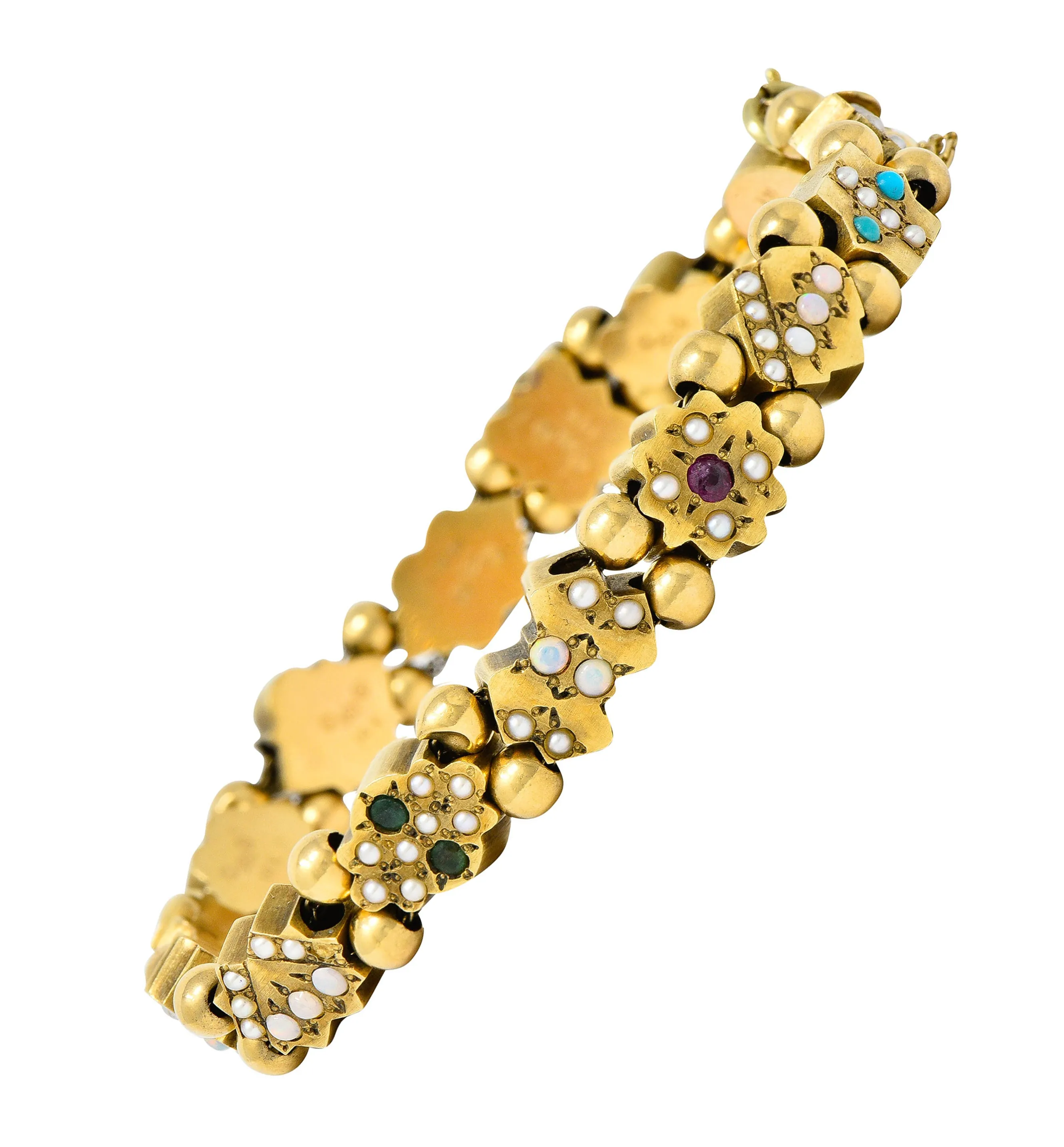 Victorian Multi-Gem 14 Karat Gold Slide Link Bracelet